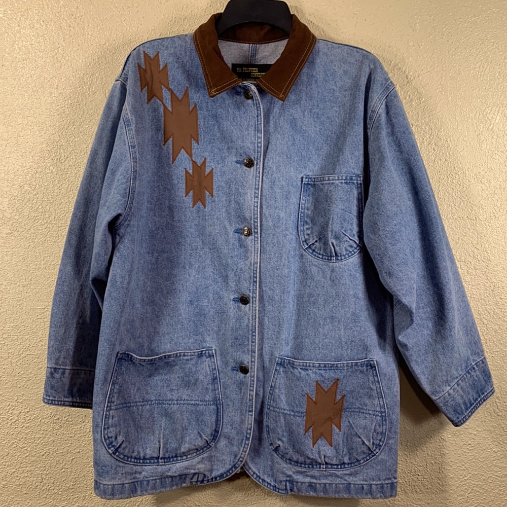 Frontier Connection Denim Jean Long Jacket Blue Brown M
